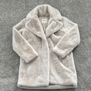 Abercrombie and Fitch Faux Fur Coat in Cream